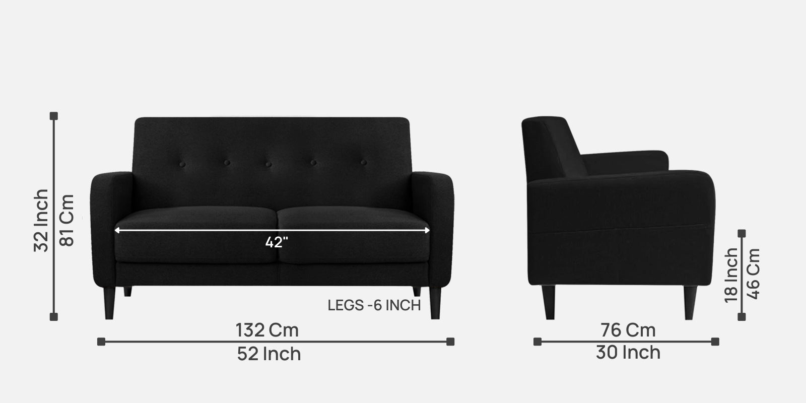 Marq Fabric 2 Seater Sofa In Zed Black Colour - Febonic Living