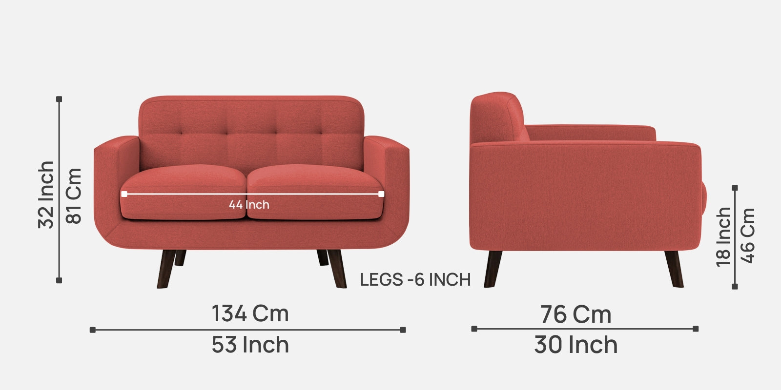 Marsela Fabric 2 Seater Sofa In Salmon Pink Colour - Febonic Living