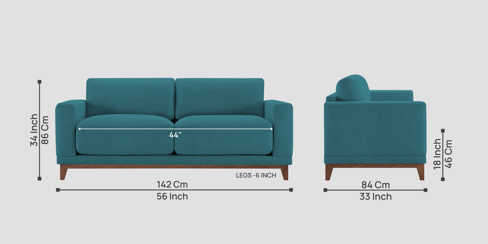 Esha Fabric 2 Seater Sofa In Water Blue Colour - Febonic Living