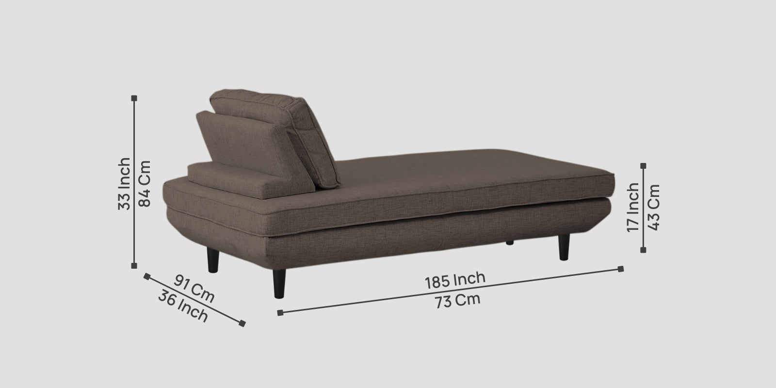 Hiver Fabric Day Bed Sofa In Caspa Brown Colour With Back Rest - Febonic Living