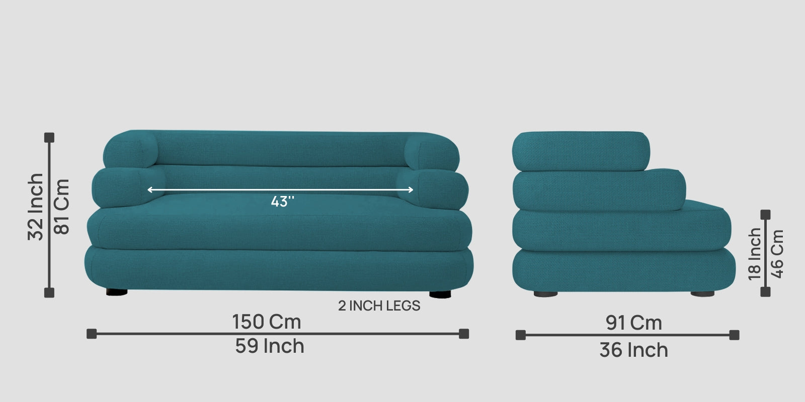 Wener Fabric 2 Seater Sofa In Water Blue Colour - Febonic Living