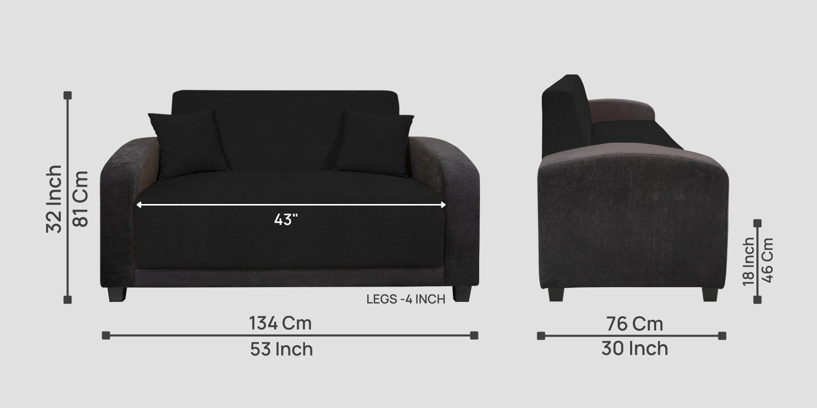 Alex Fabric 2 Seater Sofa In Zed Black Colour - Febonic Living