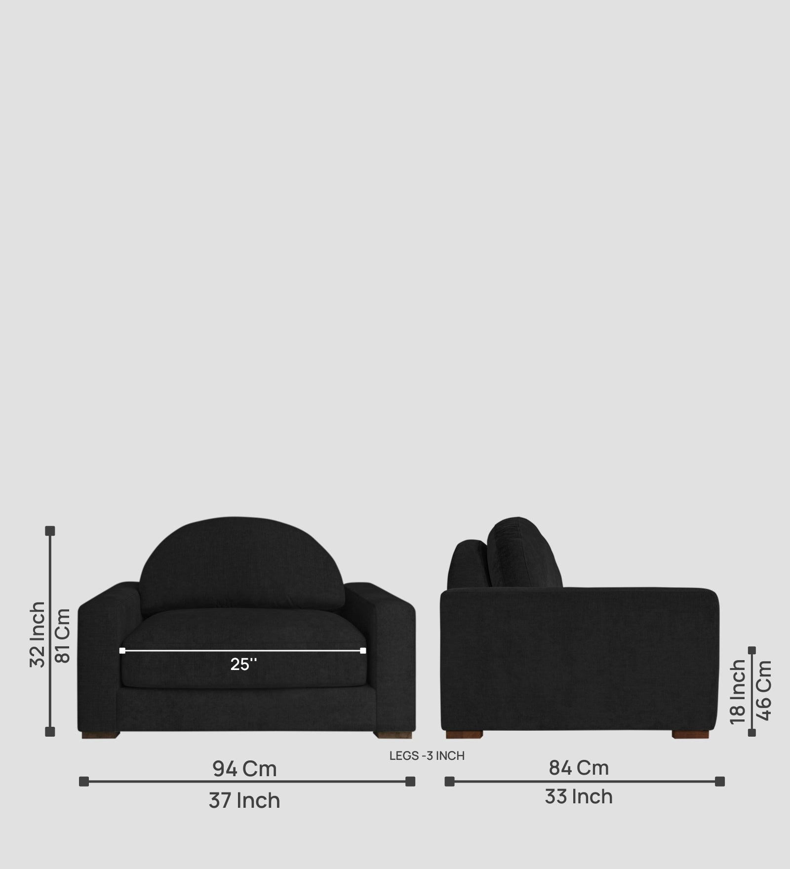 Dara Fabric 1 Seater Sofa In Zed Black Colour - Febonic Living