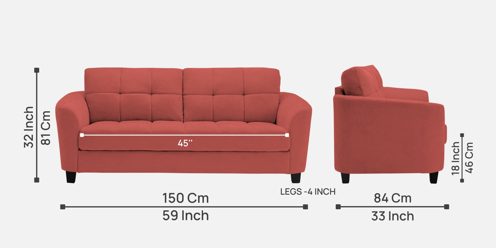 Mulan Fabric 2 Seater Sofa In Salmon Pink Colour - Febonic Living
