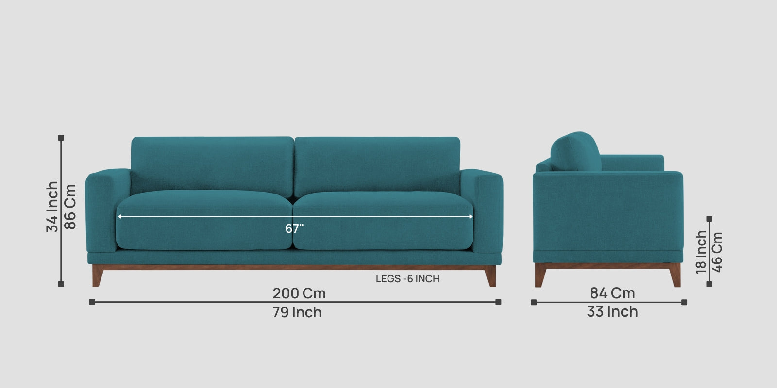 Esha Fabric 3 Seater Sofa In Water Blue Colour - Febonic Living