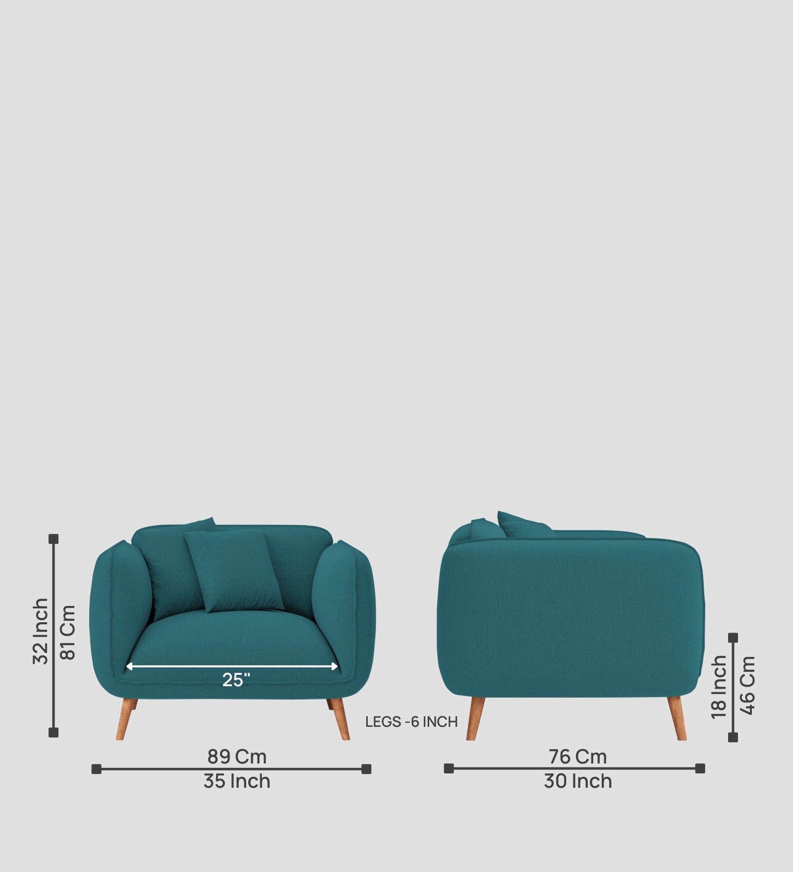 Zia Fabric 1 Seater Sofa In Water Blue Colour - Febonic Living