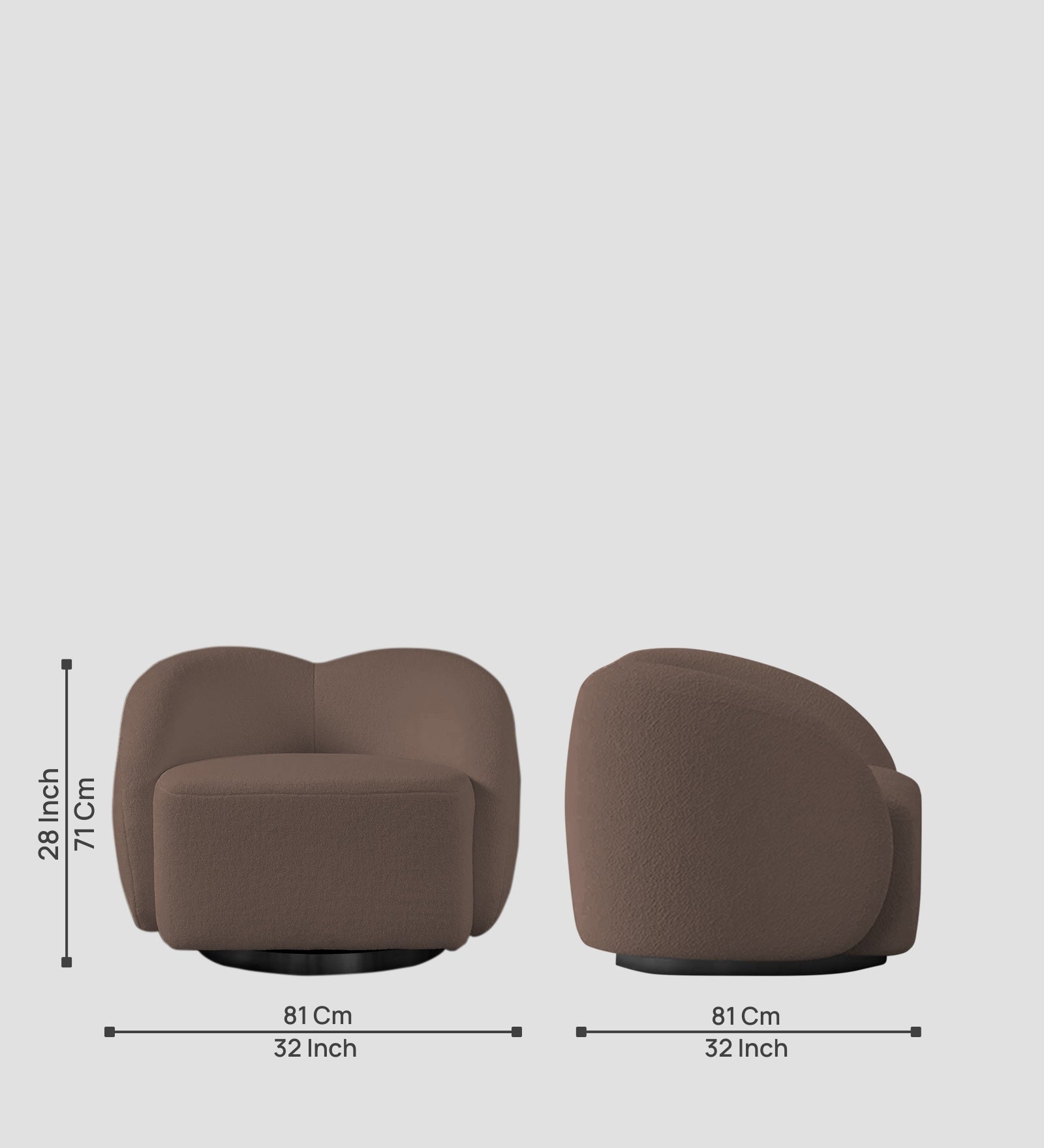 Miles Boucle Fabric Swivel Chair in Truffle Brown Colour