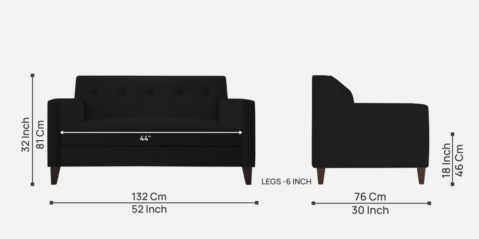 Miller Fabric 2 Seater Sofa In Zed Black Colour - Febonic Living
