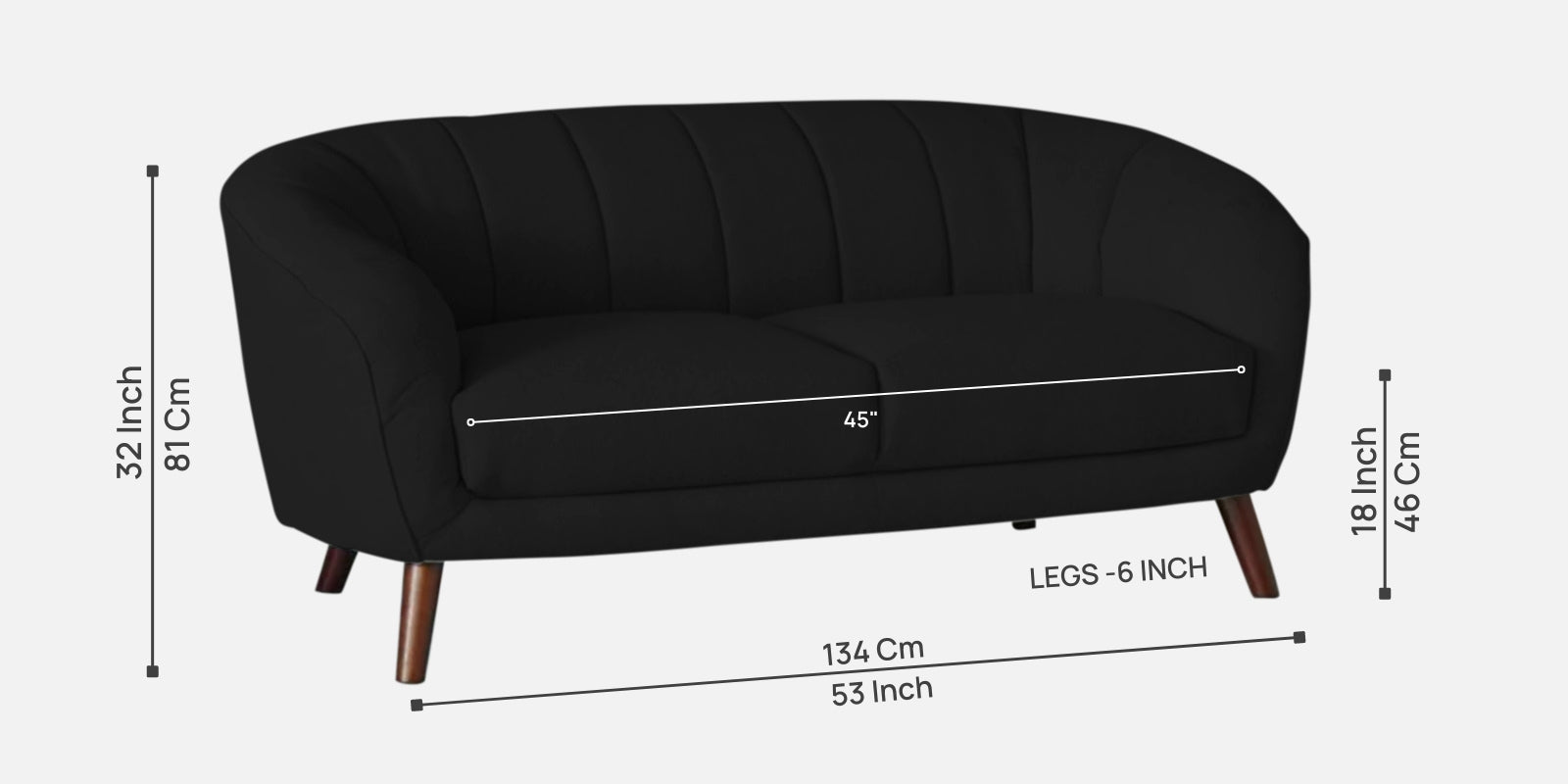 Benjamin Fabric 2 Seater Sofa In Zed Black Colour - Febonic Living