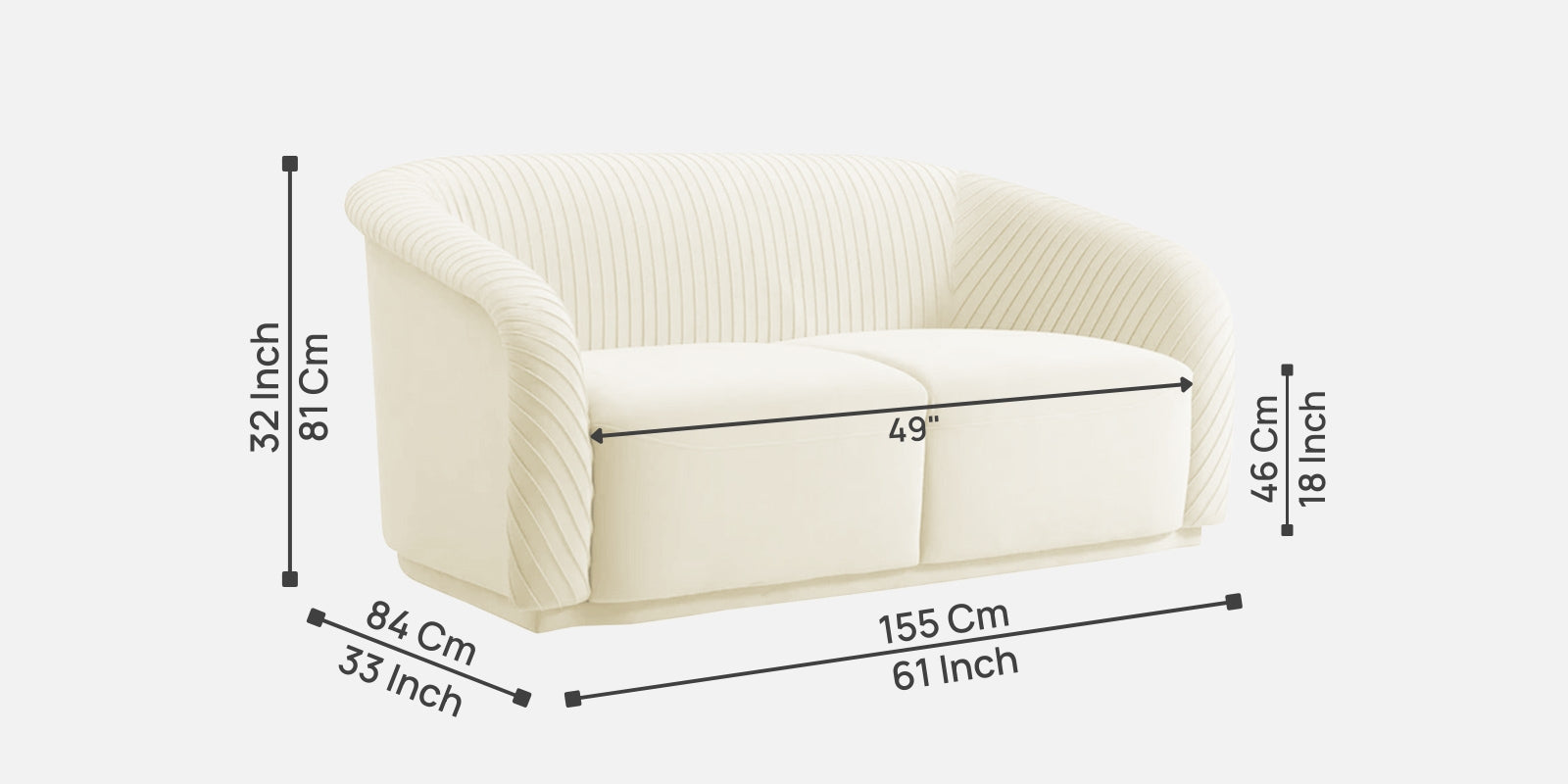 Yara Velvet Fabric 2 Seater Sofa In Warm White Colour - Febonic Living