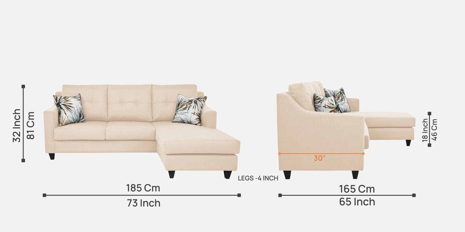 Welly Fabric LHS Sectional Sofa (2+Lounger) In Woom Colour - Febonic Living