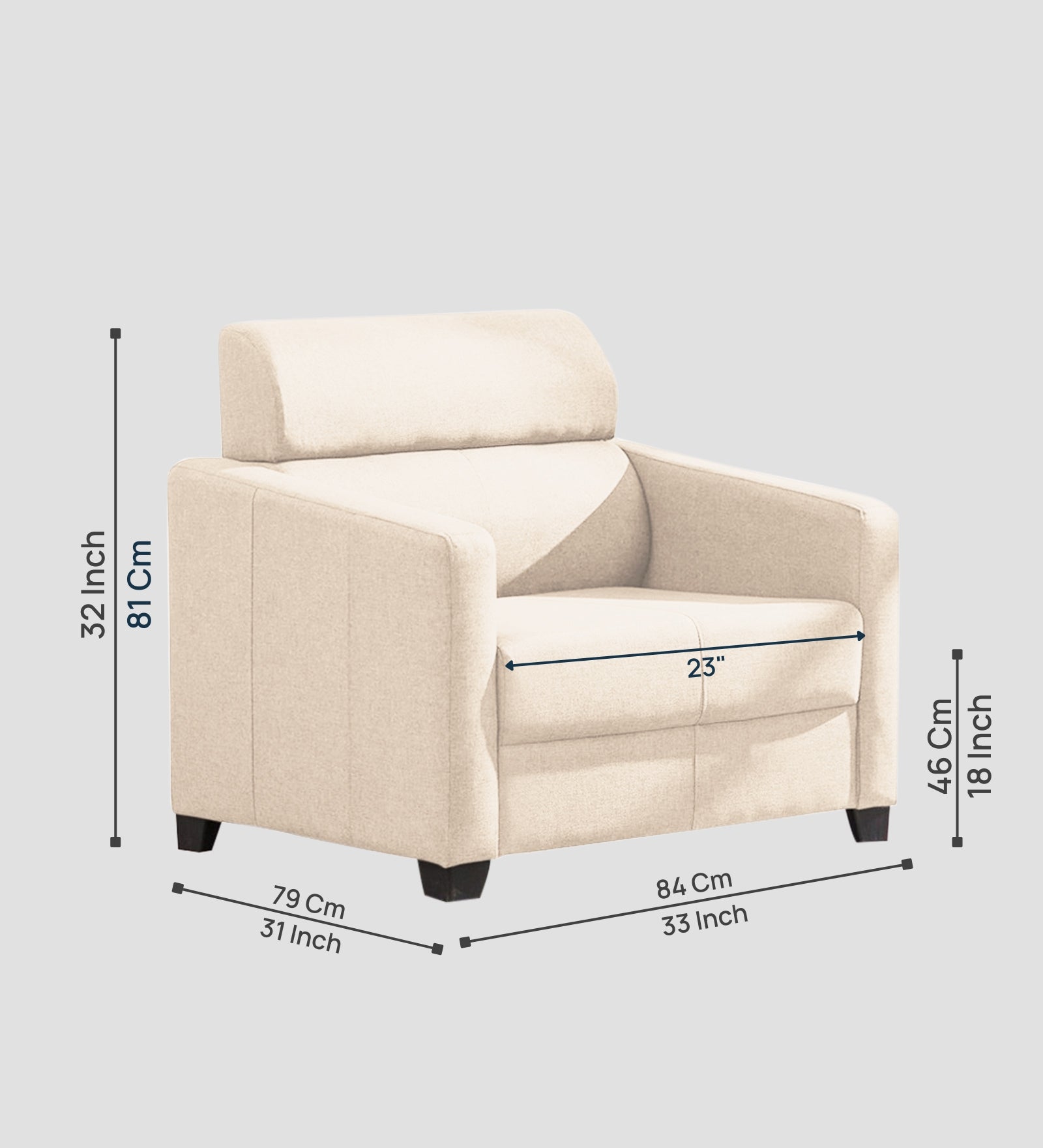 Devo Fabric 1 Seater Sofa In Woom Beige Colour - Febonic Living