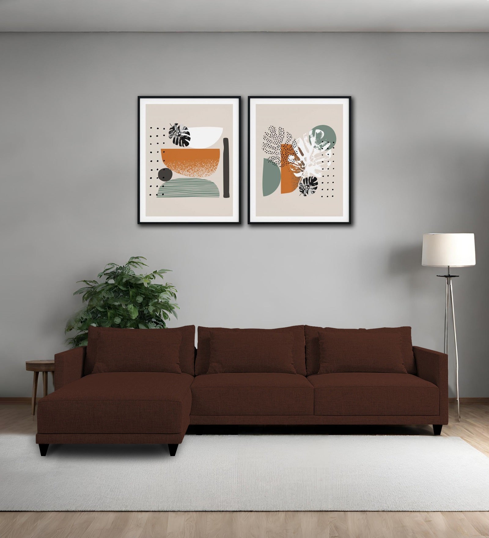 Kera Fabric RHS Sectional Sofa (3+Lounger) In Coffee Brown Colour - Febonic Living