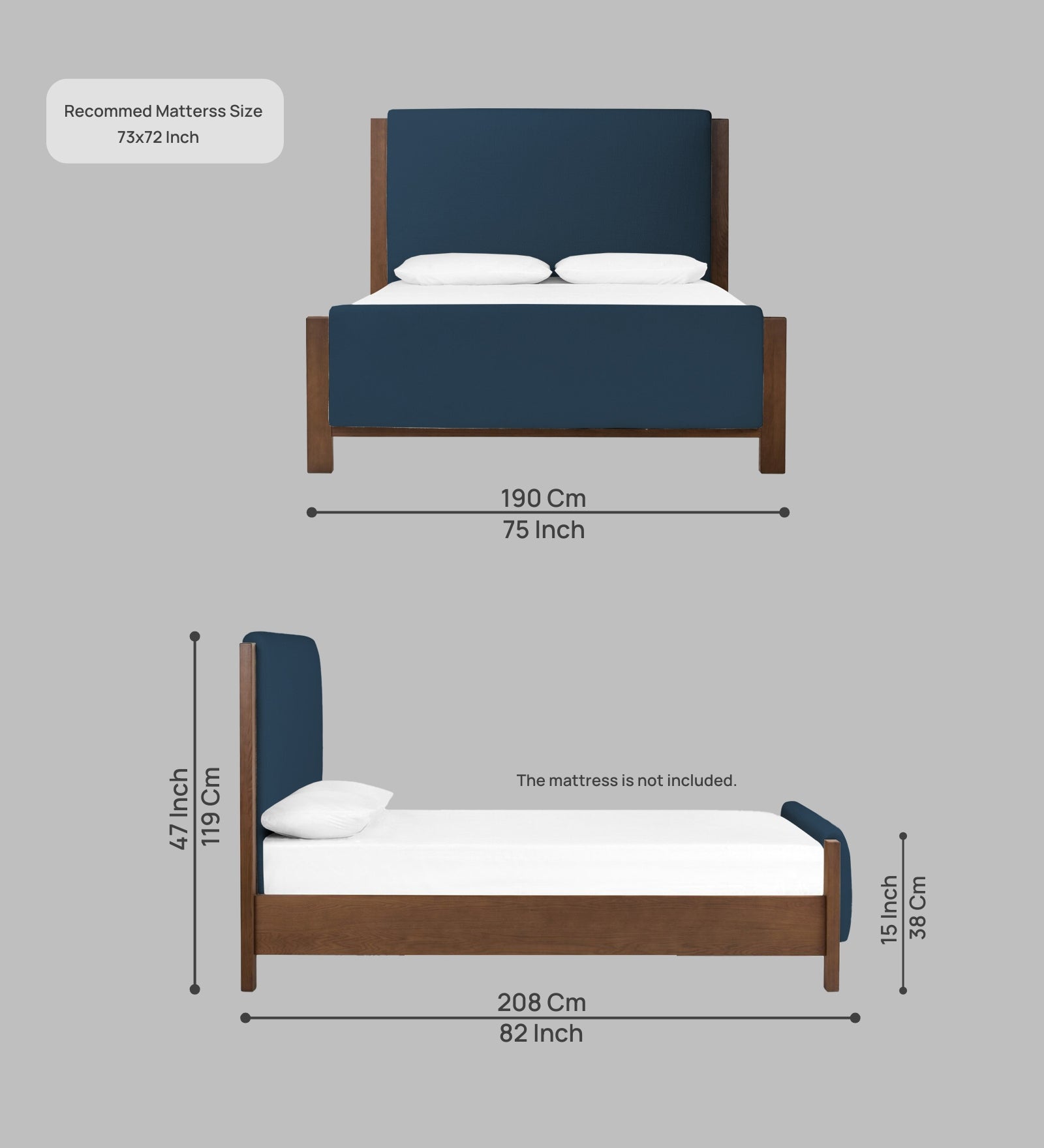 Zoro Boucle Fabric King Size Bed in Classic Blue Colour - Febonic Living