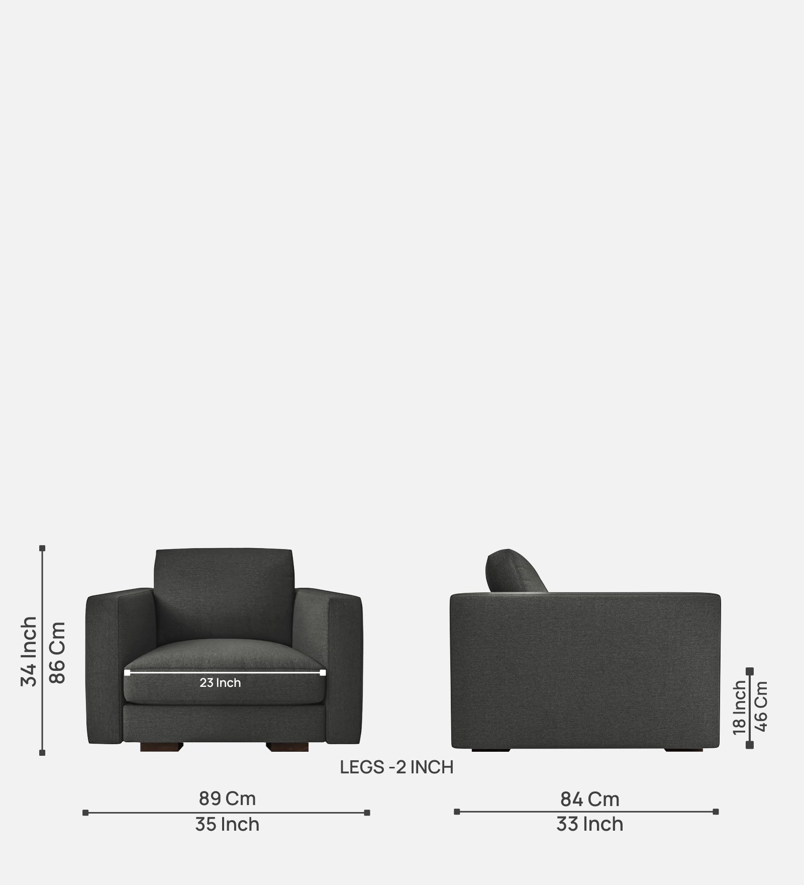 Messy Fabric 1 Seater Sofa In Charcoal Grey Colour - Febonic Living