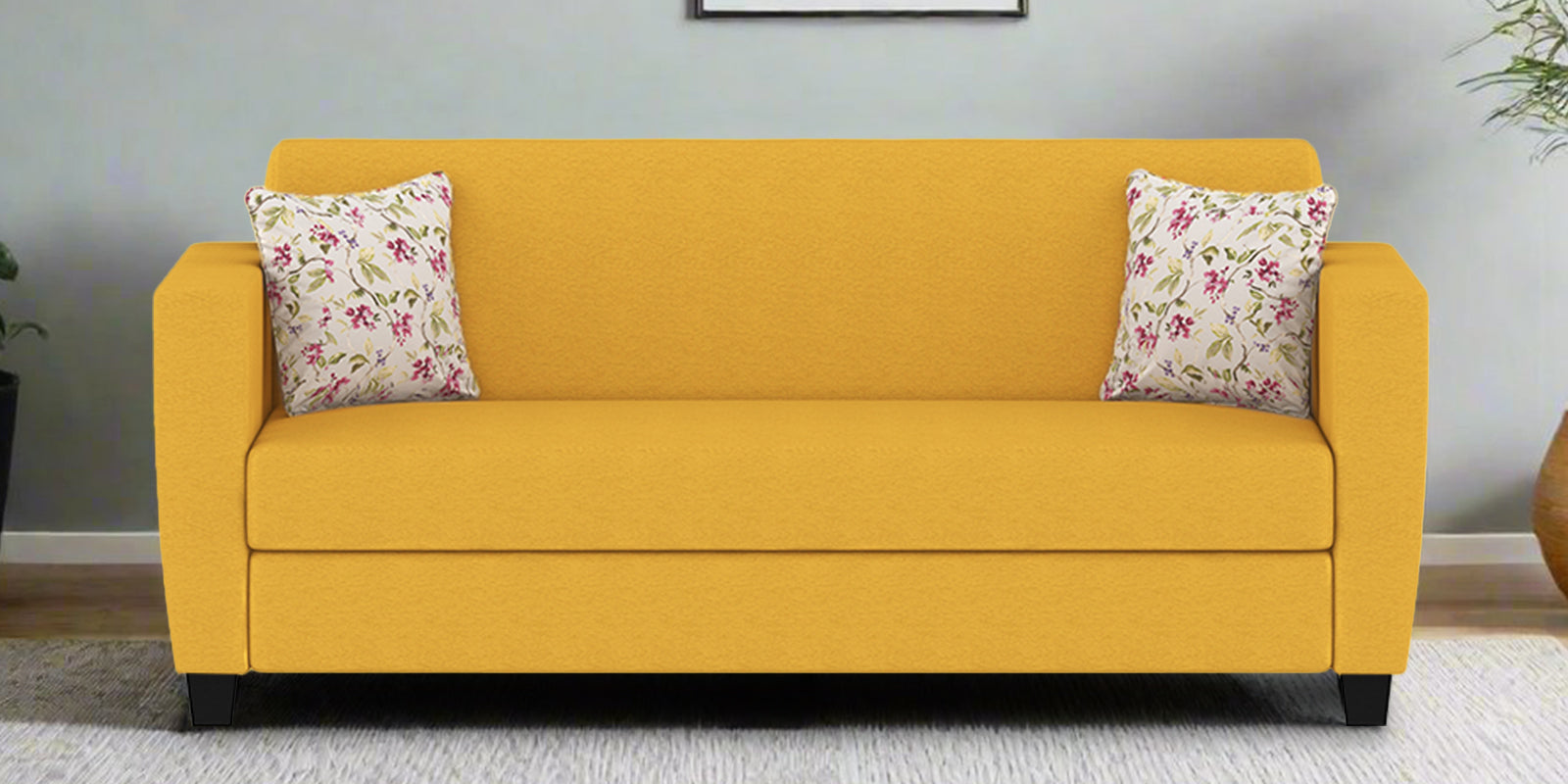 Gozi Fabric 3 Seater Sofa In Bold Yellow Colour - Febonic Living