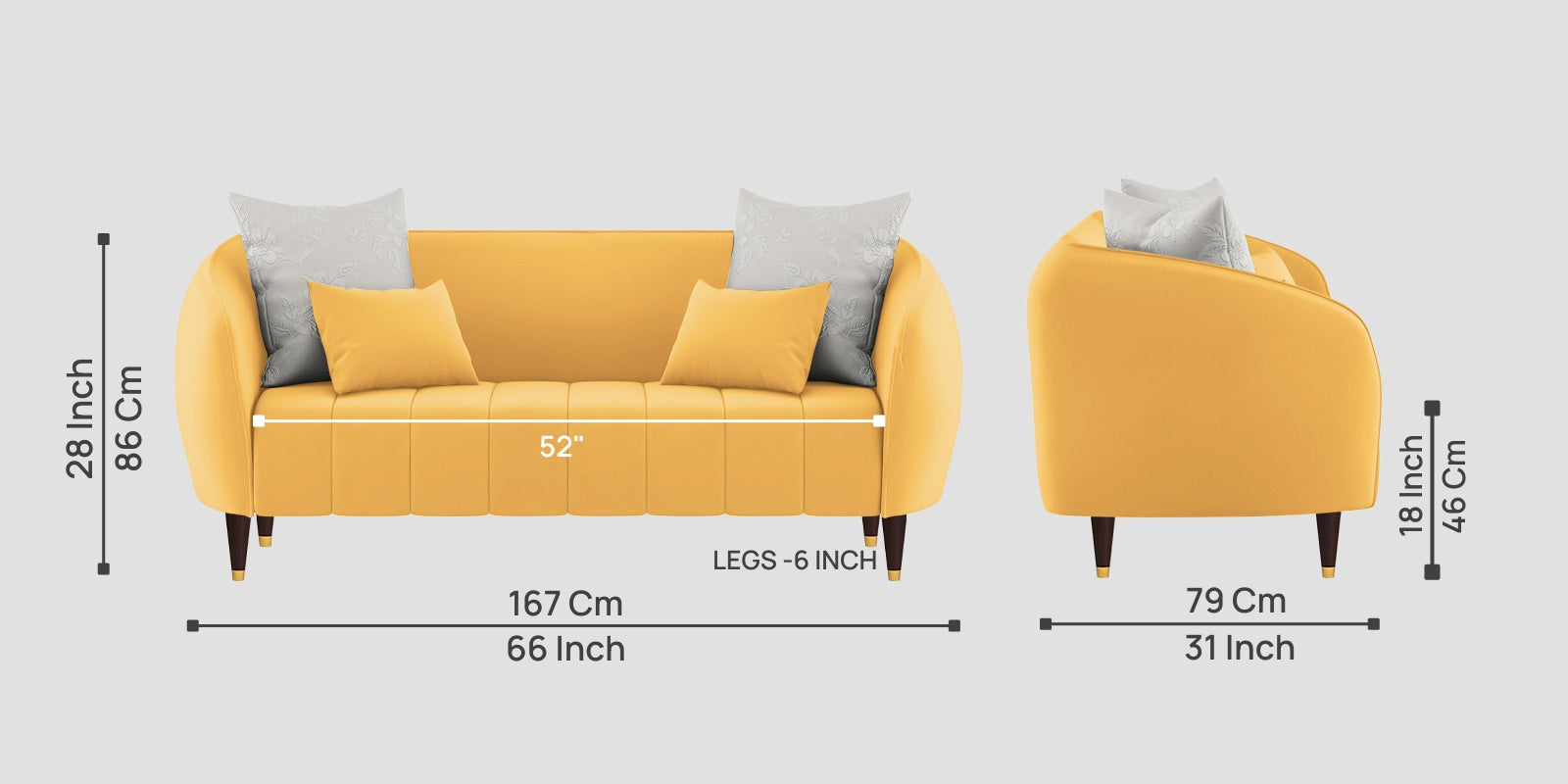 Hairo Velvet 2 Seater Sofa in Turmeric Yellow Colour