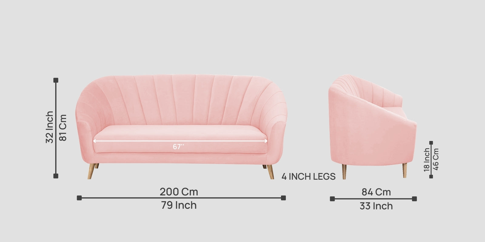 Kaylee Velvet 3 Seater Sofa In Millennial Pink Colour - Febonic Living