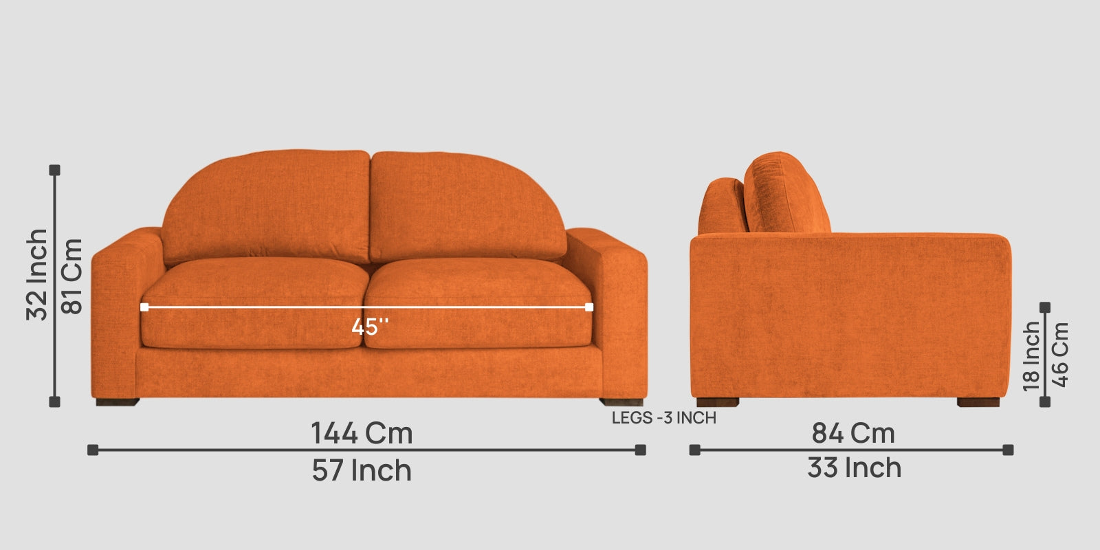 Dara Fabric 2 Seater Sofa In Vivid Orange Colour - Febonic Living