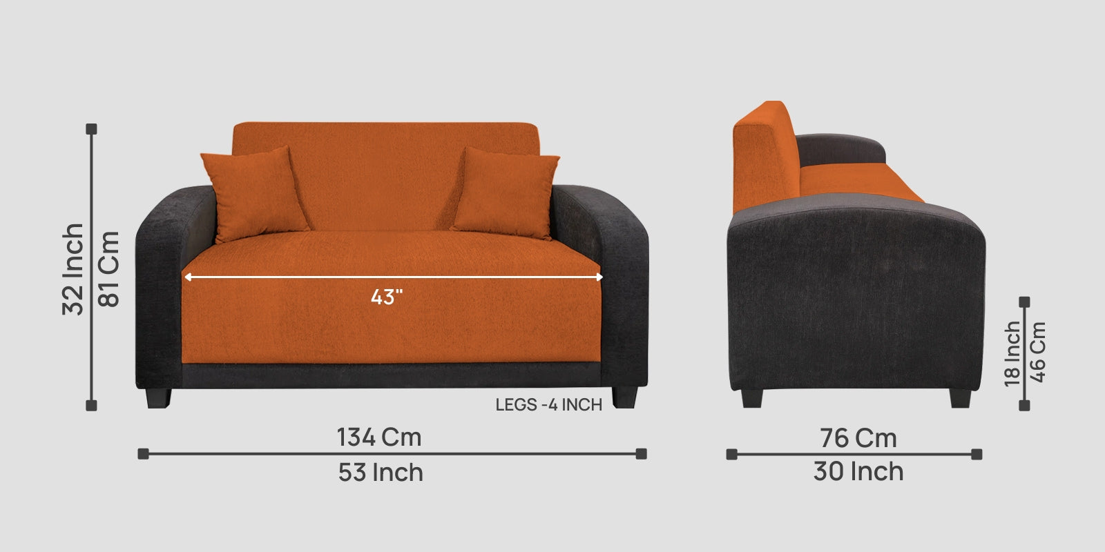 Alex Fabric 2 Seater Sofa In Vivid Orange Colour - Febonic Living