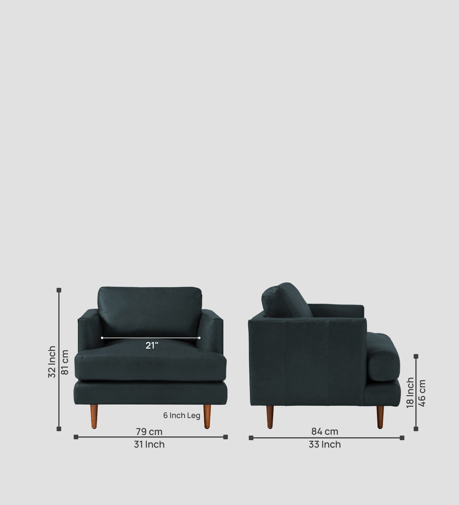 Sterio Leatherette 1 Seater Sofa In Steel Blue Colour - Febonic Living