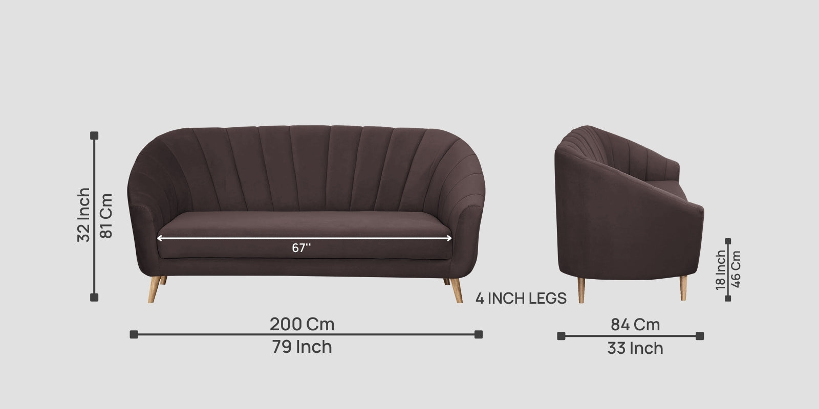 Kaylee Velvet 3 Seater Sofa In Mocha Brown Colour - Febonic Living