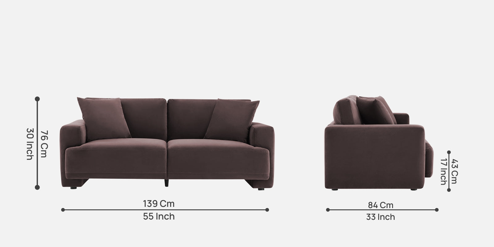 Kosta Velvet 2 Seater Sofa in Mocha Brown Colour