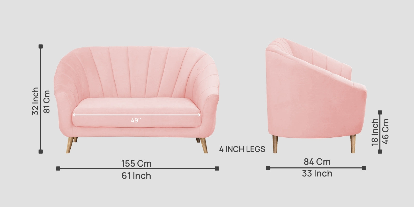 Kaylee Velvet 2 Seater Sofa In Millennial Pink Colour - Febonic Living
