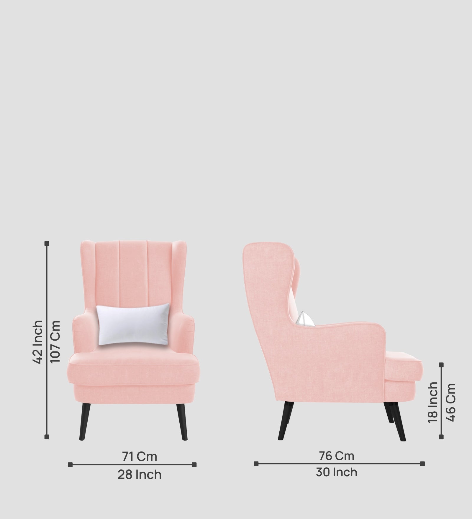 Niya Velvet Wing Chair In Millennial Pink Colour - Febonic Living