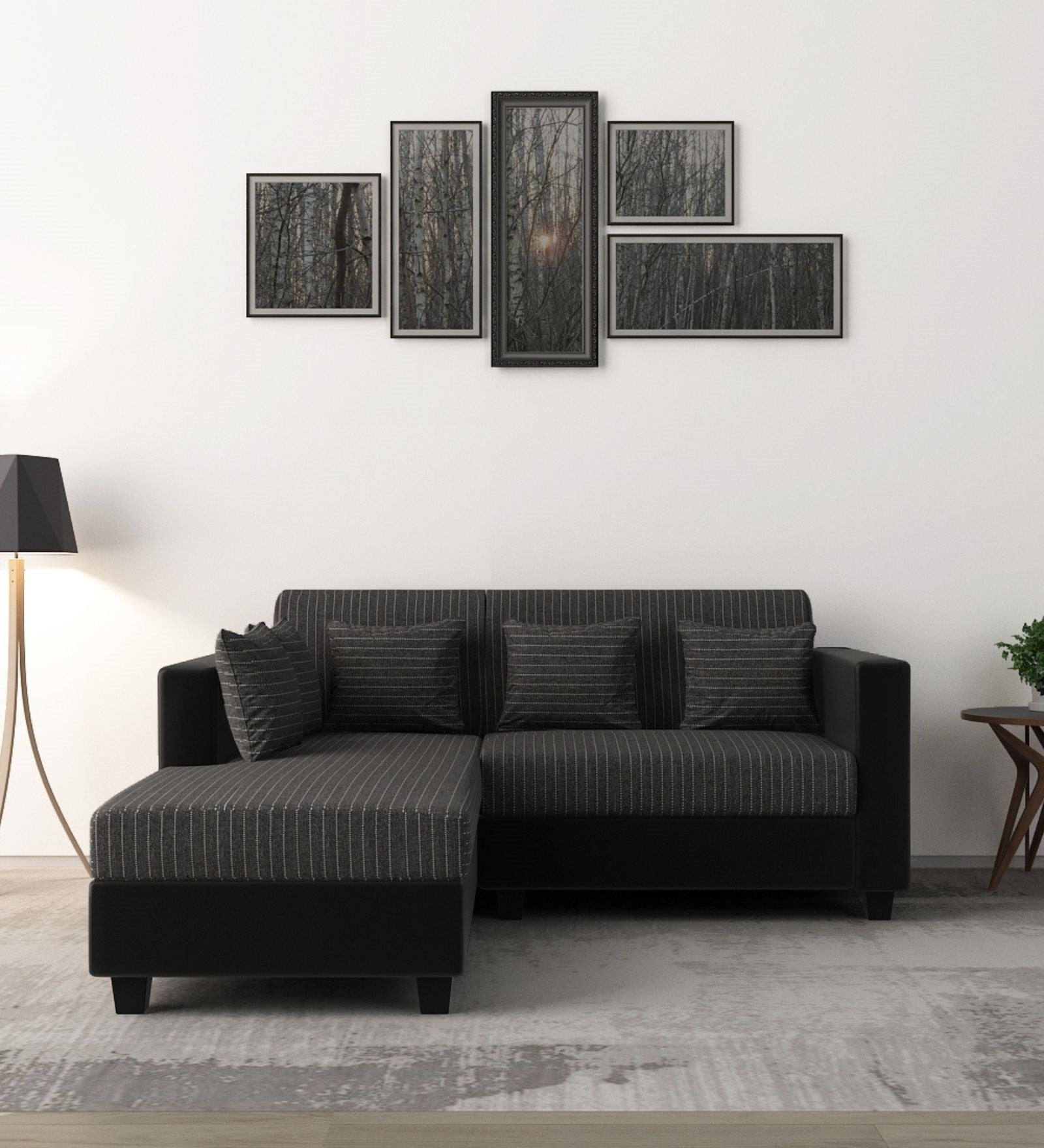 Baley Fabric RHS Sectional Sofa (2+Lounger) In Lama Black Colour - Febonic Living