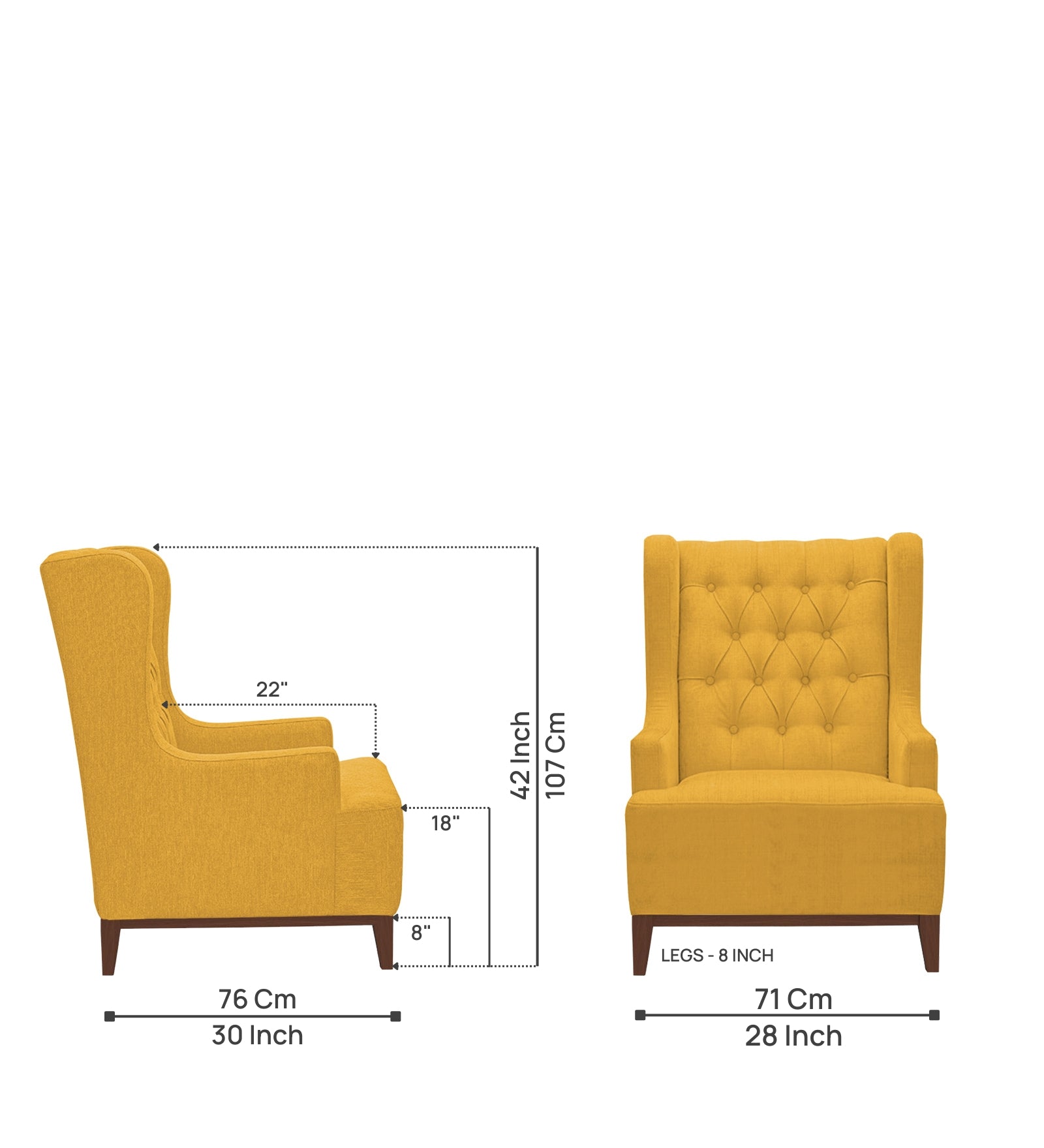 Kuchi Fabric Wing Chair In Bold Yellow Colour - Febonic Living
