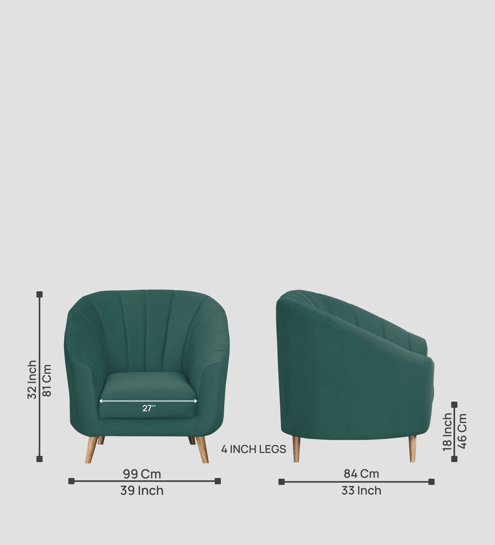 Kaylee Velvet 1 Seater Sofa In Pine green Colour - Febonic Living