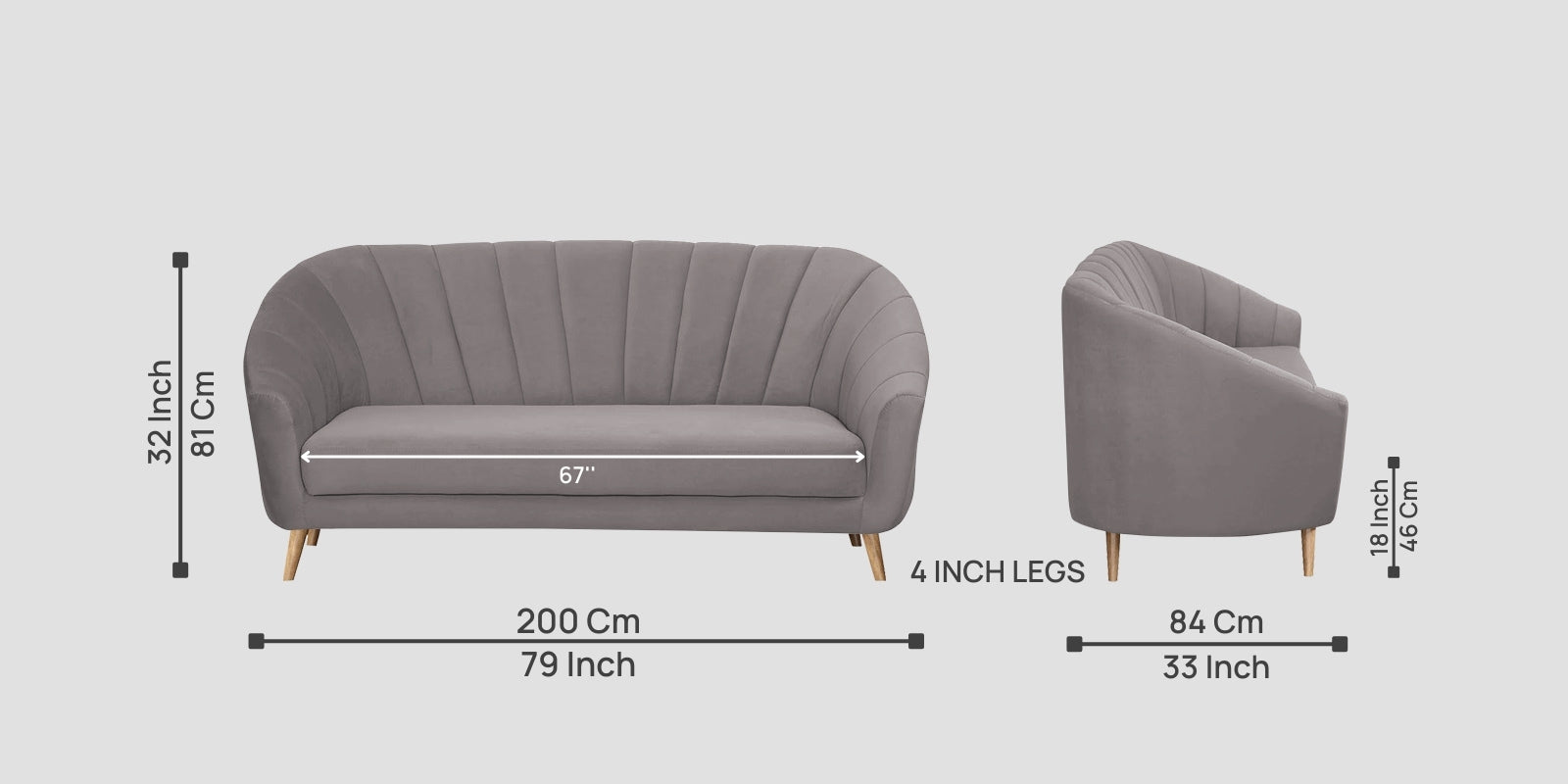 Kaylee Velvet 3 Seater Sofa In Pearl Grey Colour - Febonic Living