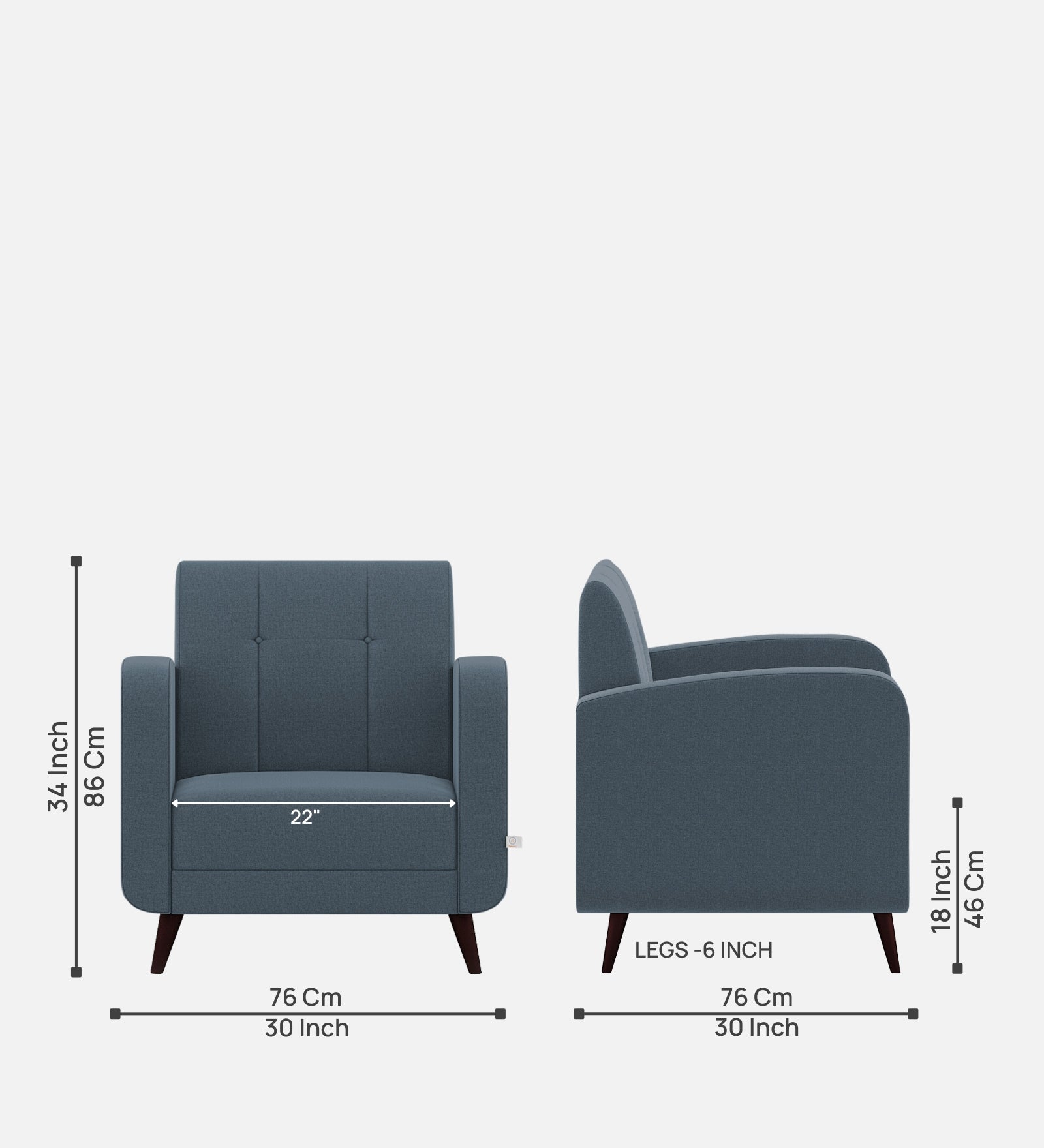 Wiki Velvet 1 Seater Sofa in Oxford Blue Colour