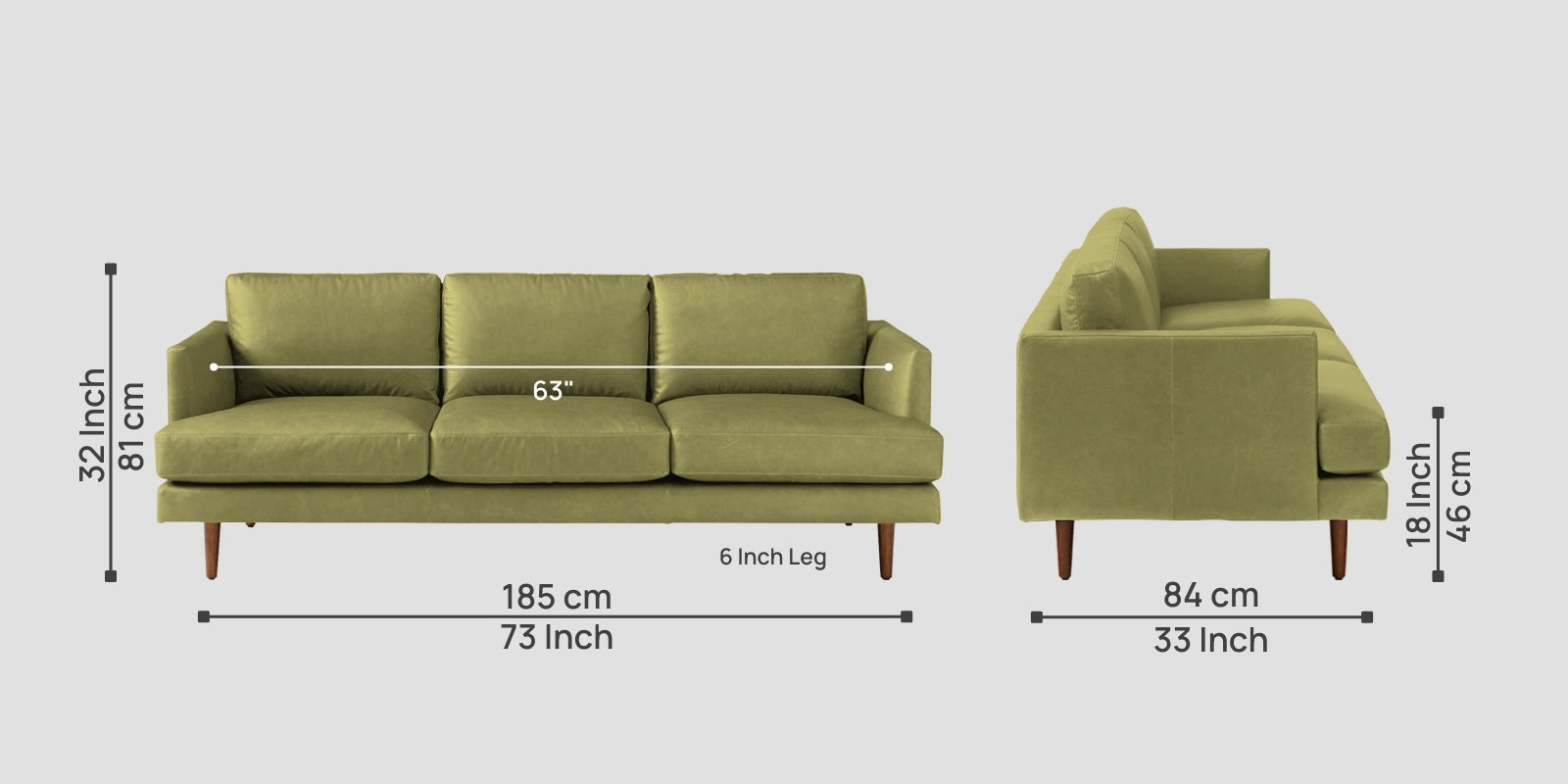 Sterio Leatherette 3 Seater Sofa in Spring Green Colour