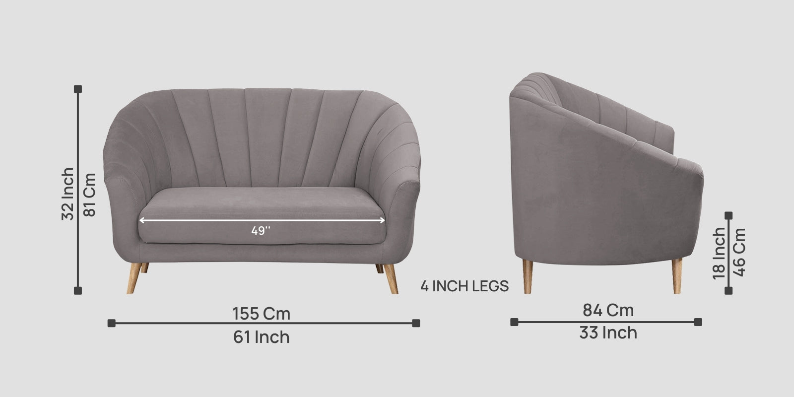 Kaylee Velvet 2 Seater Sofa In Pearl Grey Colour - Febonic Living