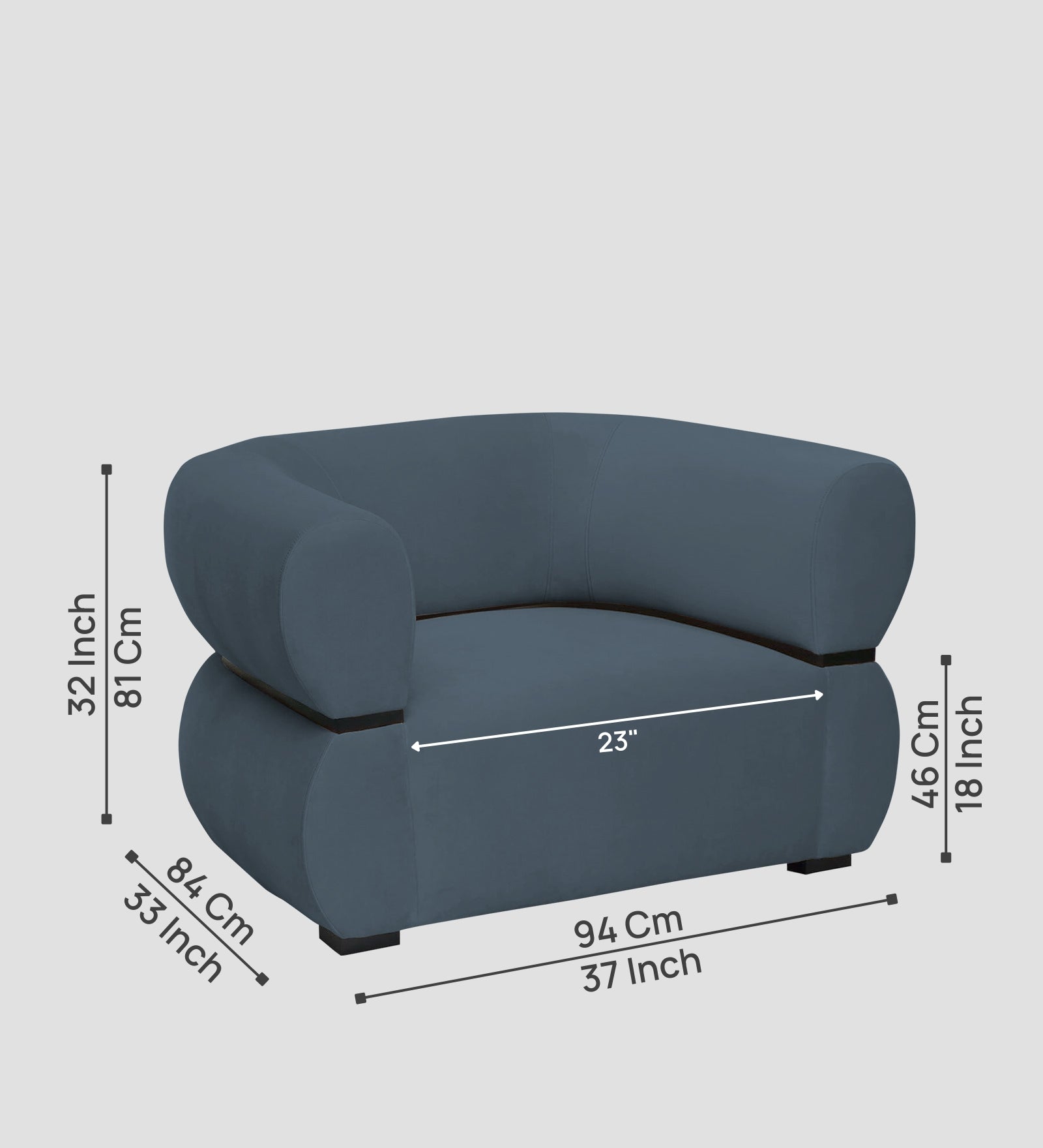 Kula Velvet 1 Seater Sofa In Oxford Blue Colour - Febonic Living