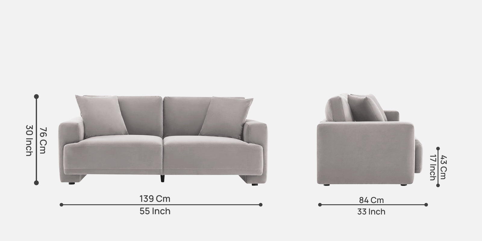 Kosta Velvet 2 Seater Sofa in Pearl Grey Colour