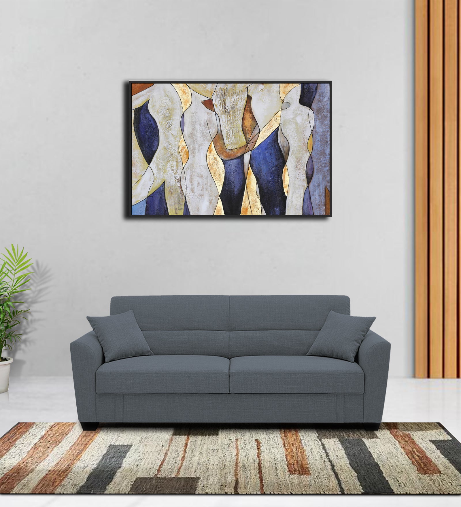 Bony Fabric 3 Seater Convertible Sofa Cum Bed In Indio Blue Colour - Febonic Living