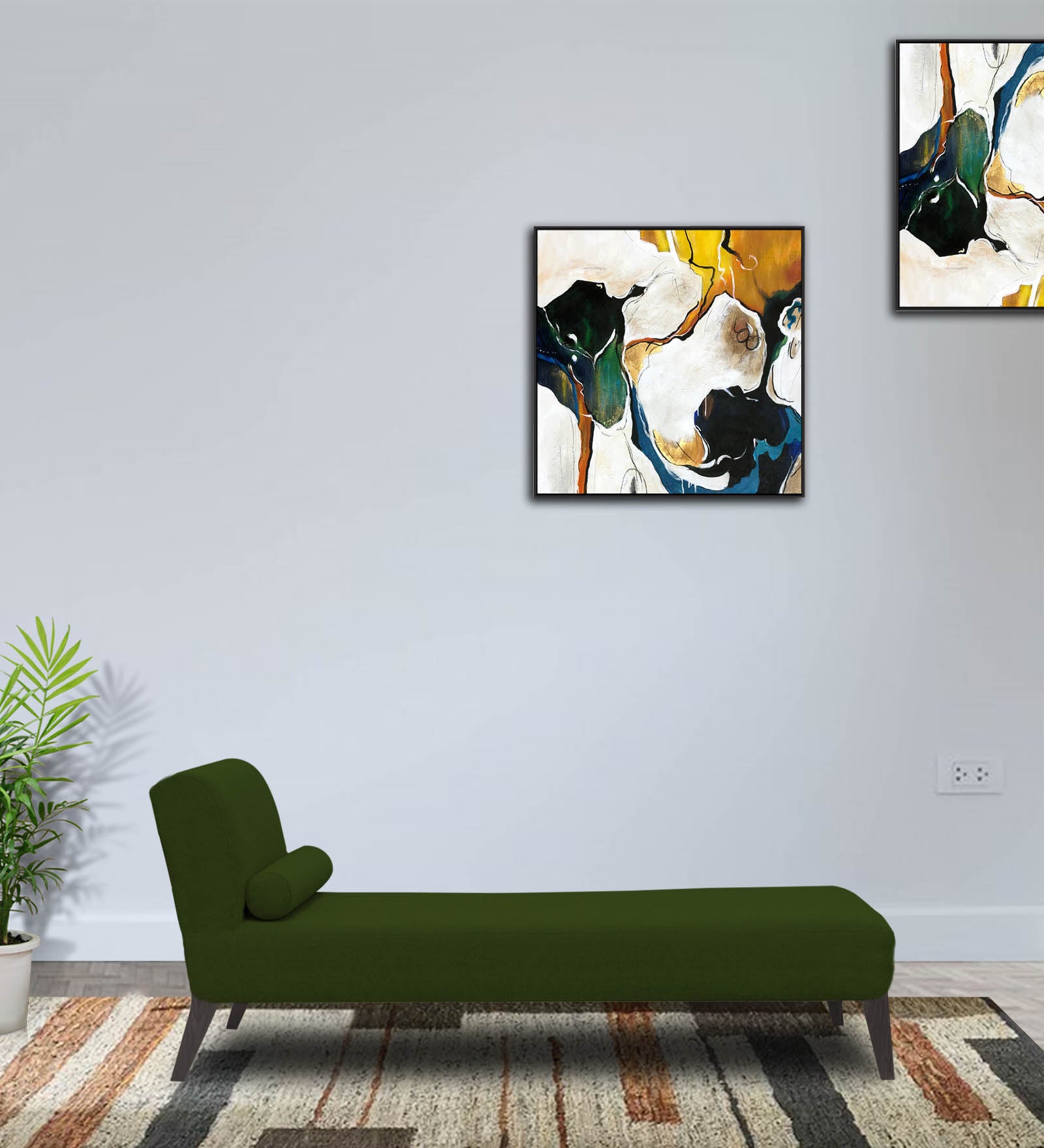 Noce Fabric Armless Chaise Lounger In Olive Green Colour - Febonic Living