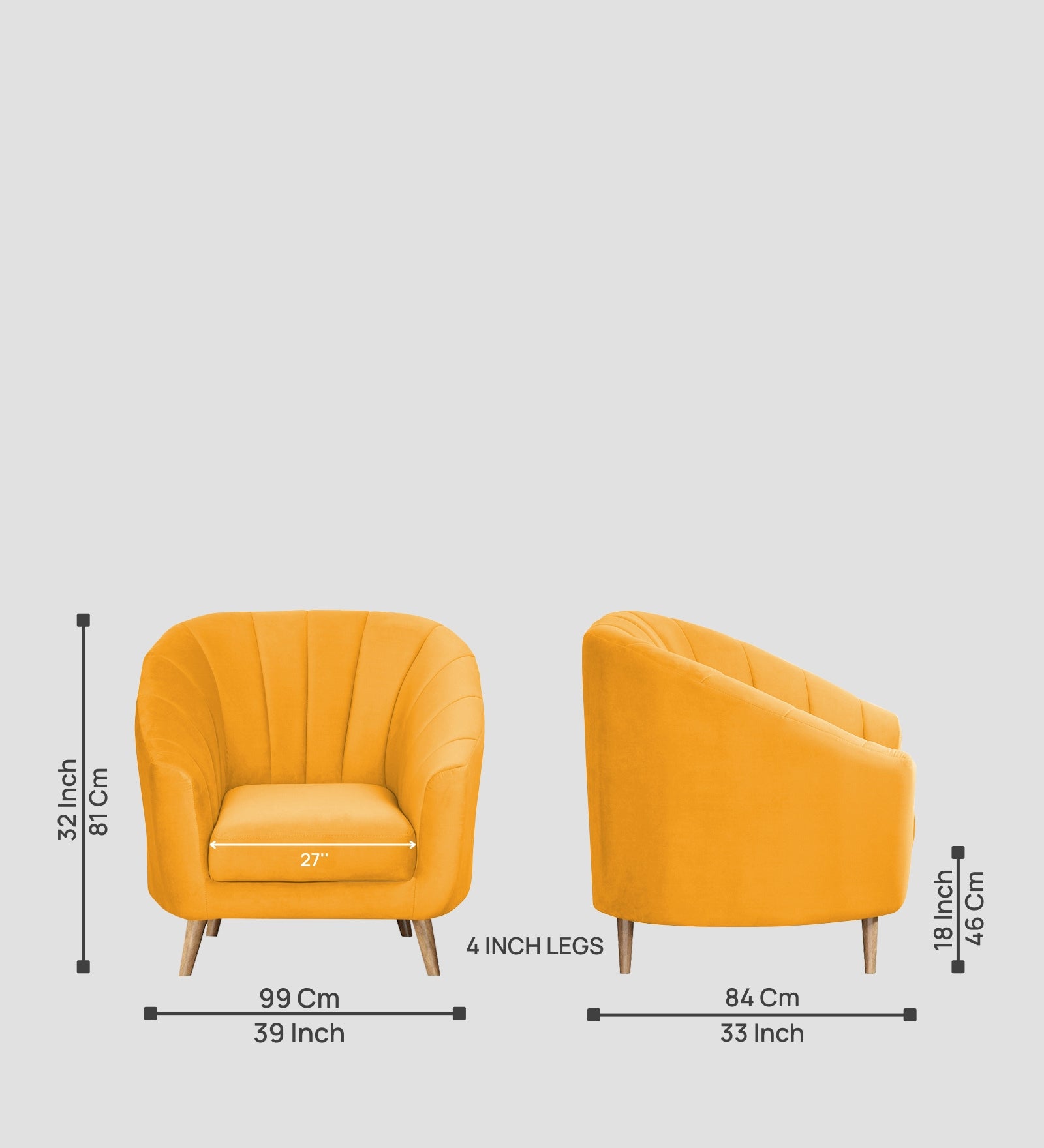 Kaylee Velvet 1 Seater Sofa In Safforn Yellow Colour - Febonic Living