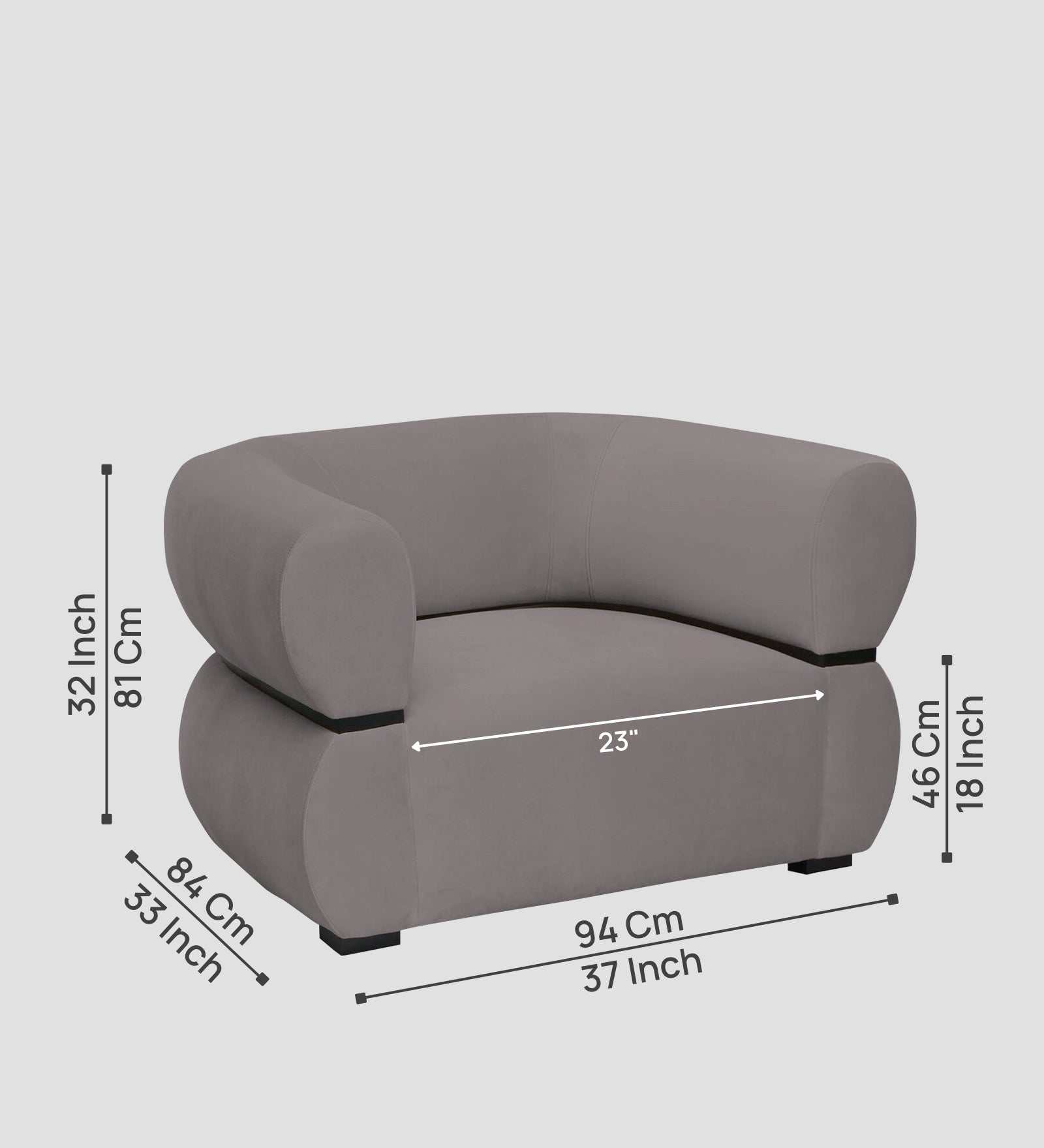 Kula Velvet 1 Seater Sofa In Pearl Grey Colour - Febonic Living