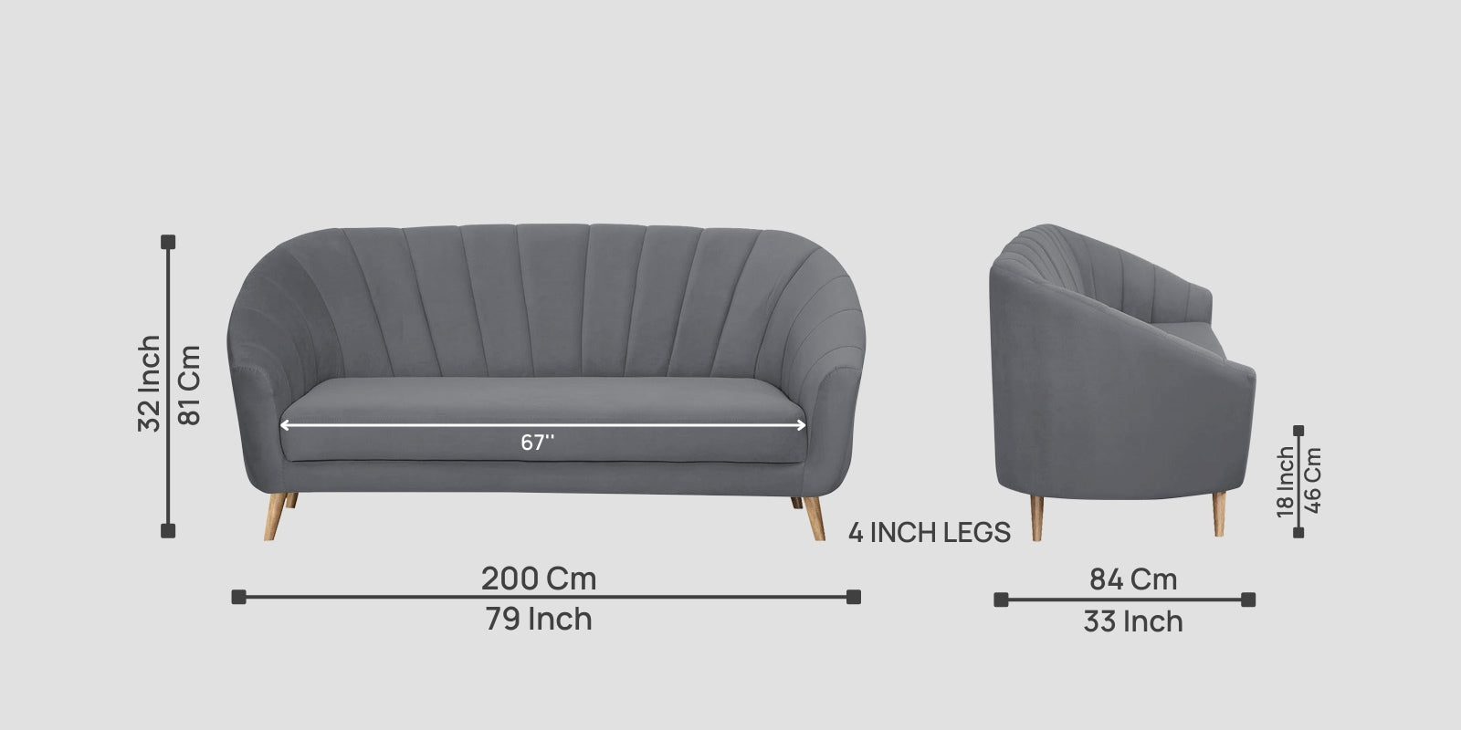 Kaylee Velvet 3 Seater Sofa In Pubble Grey Colour - Febonic Living