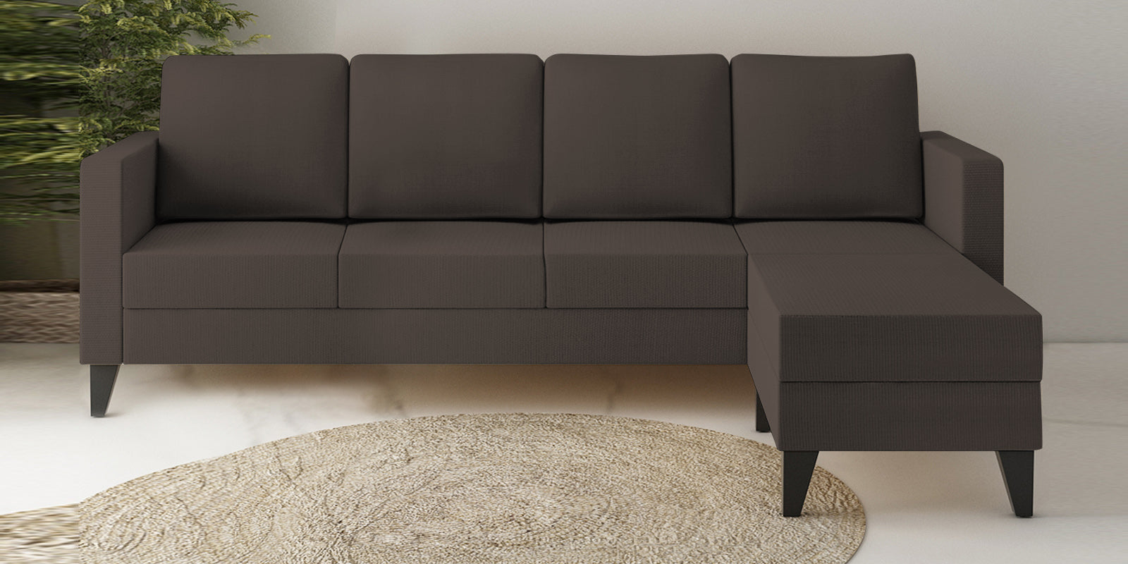 Nori Fabric LHS Sectional Sofa (3+Lounger) In Caspa Brown Colour - Febonic Living