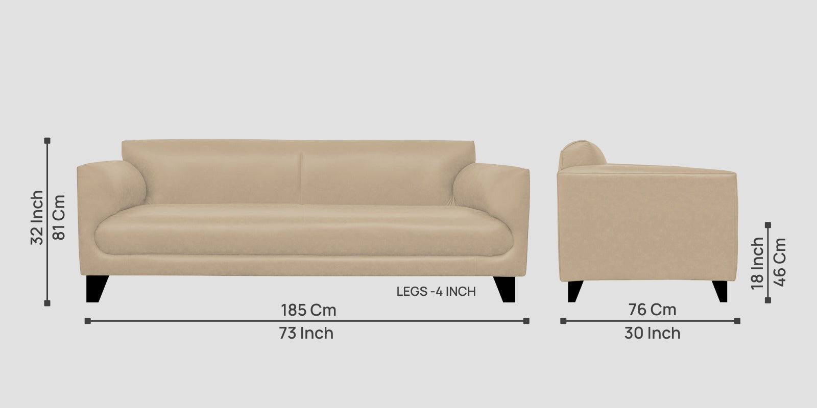 Convi Leatherette 3 Seater Sofa in Tan Beige Colour