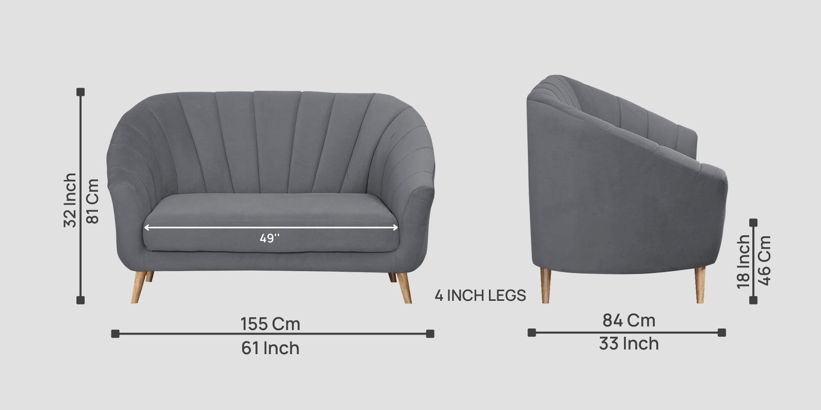 Kaylee Velvet 2 Seater Sofa In Pubble Grey Colour - Febonic Living