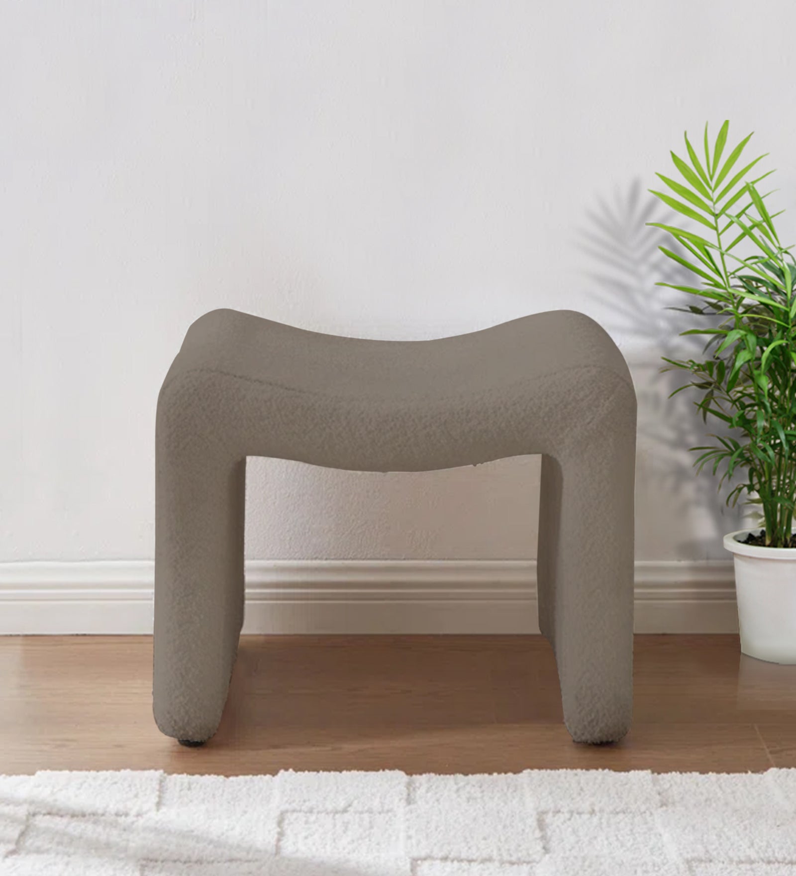 Olive Boucle Foot Stool In Cement Beige Colour - Febonic Living