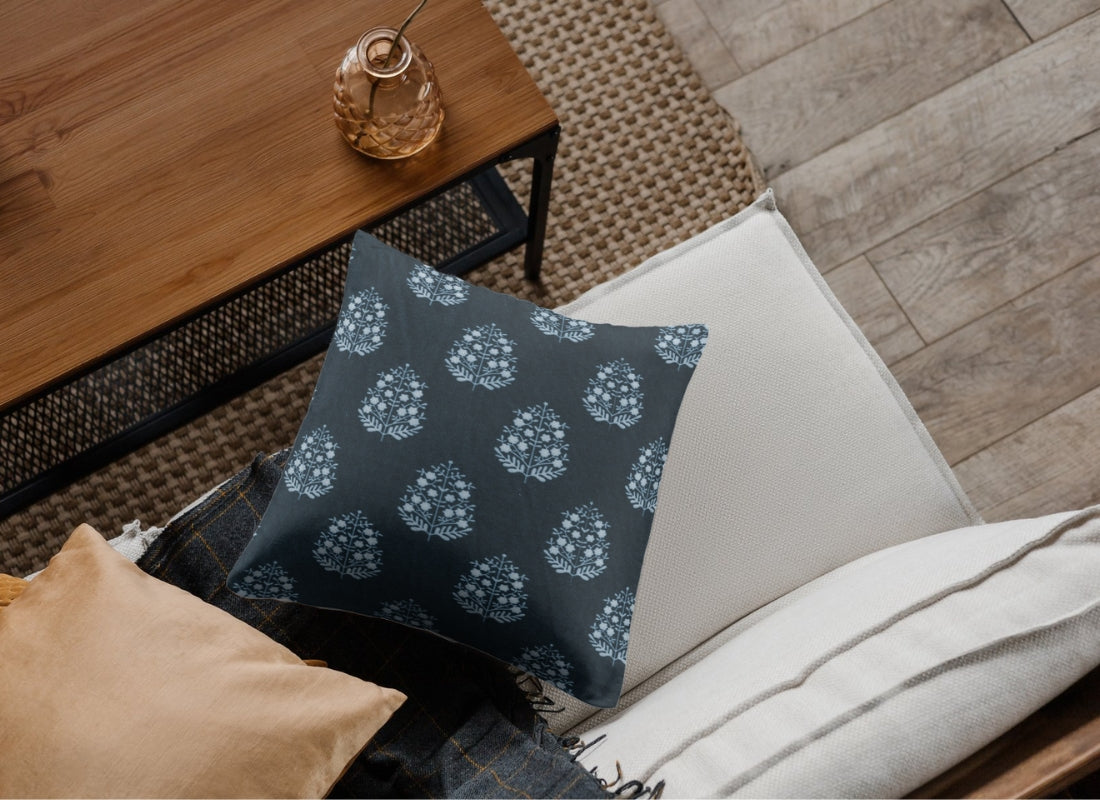 Velvet Digital Printed Fabric Blue Block 311 Code - Febonic Living