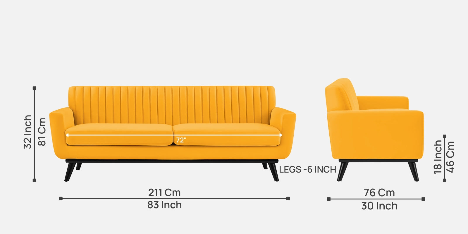 Tucker Velvet 3 Seater Sofa In Safforn Yellow Colour - Febonic Living