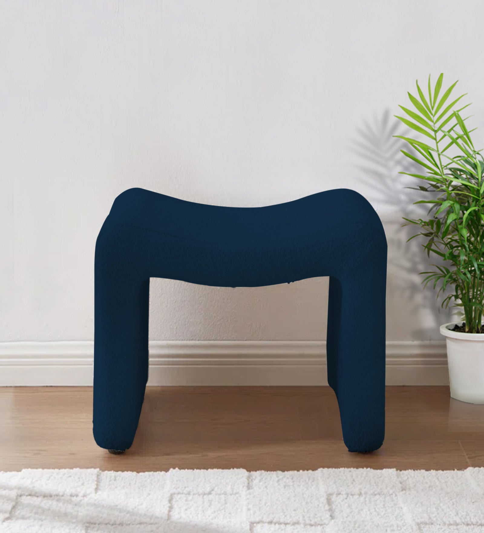 Olive Boucle Foot Stool In Danim Blue Colour - Febonic Living